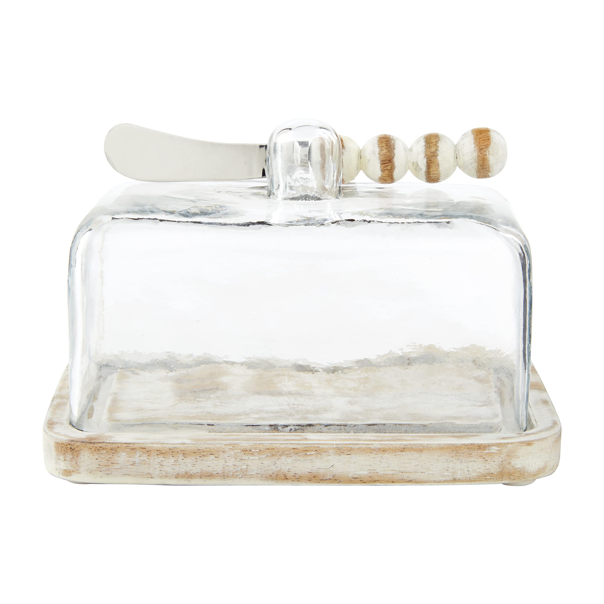 Mud Pie Glass Beaded Butter Dish, White, 3 1/2" x 6 1/2"