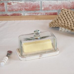 Mud Pie Glass Beaded Butter Dish, White, 3 1/2" x 6 1/2"