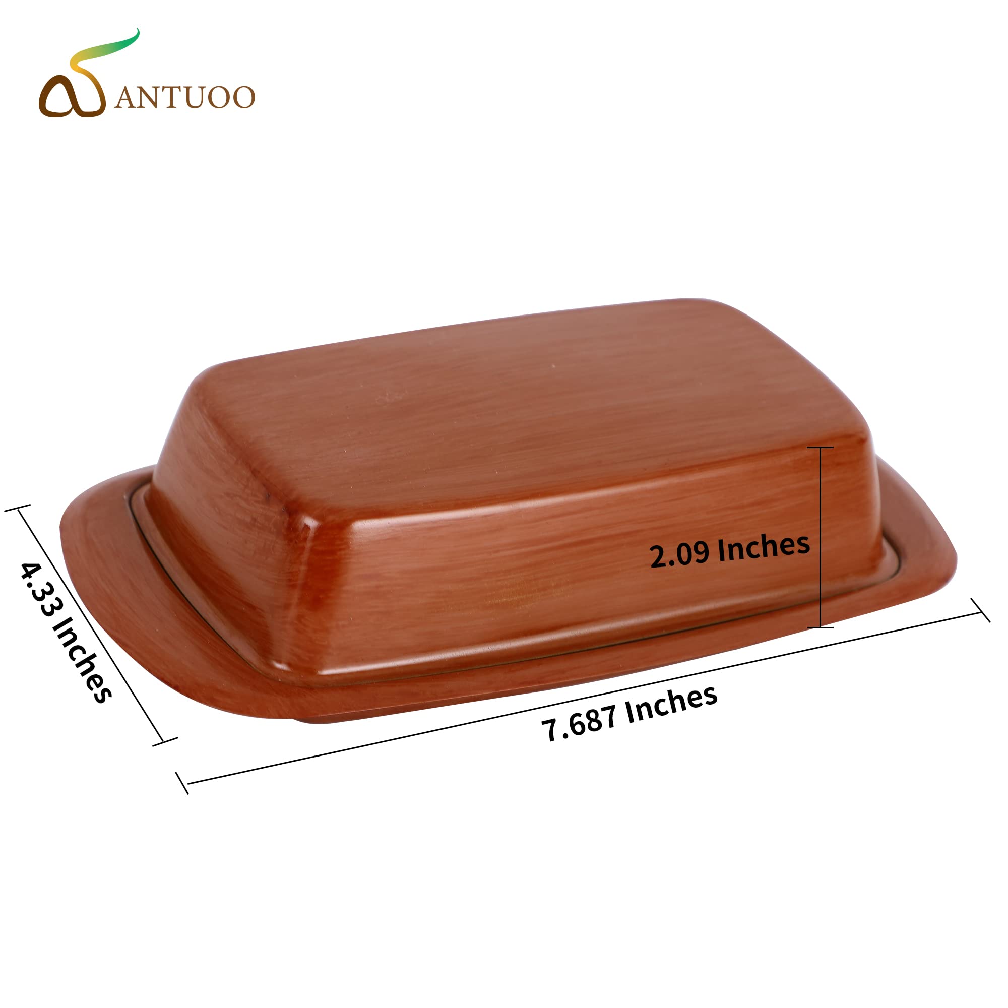 Antuoo Butter Dish with Lid for Countertop, Elegant Stainless Steel Butter Holder, Functional Butter Container for Counter (Wood-Look)