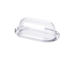 omada acrylic covered butter dish: large clear and white butter keeper and cream cheese container – dishwasher safe european butter dish with lid – 3” wide butter holder for counter