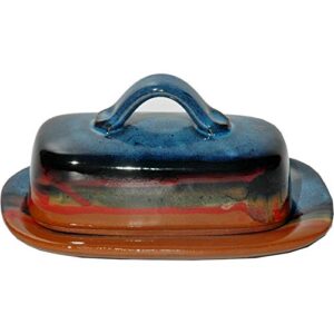 always azul pottery butter dish in azulscape - handmade pottery - decorative stoneware butter dish dispenser - countertop covered butter storage container