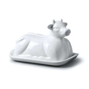 wm bartleet & sons 1750 traditional porcelain 19cm cow design butter plate with lid – white