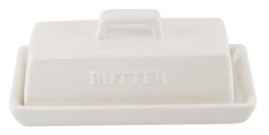 home-x classic butter dish, butter dish with cover, farmhouse dish for stick of butter, butter crock, 6 ¾”l x 3 ¼”w x 3" h, white