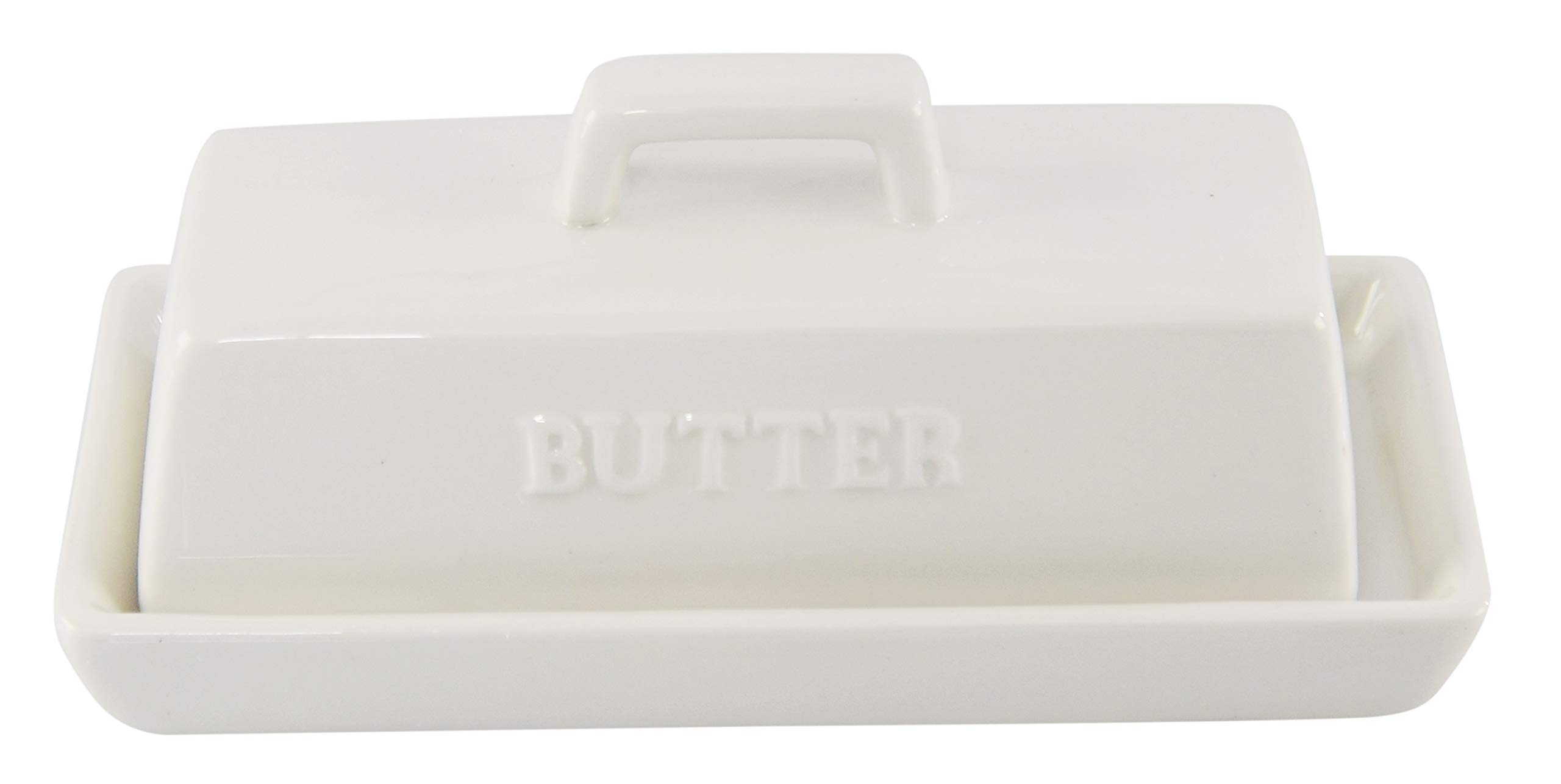 HOME-X Classic Butter Dish, Butter Dish with Cover, Farmhouse Dish for Stick of Butter, Butter Crock, 6 ¾”L x 3 ¼”W x 3" H, White