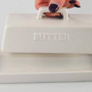 HOME-X Classic Butter Dish, Butter Dish with Cover, Farmhouse Dish for Stick of Butter, Butter Crock, 6 ¾”L x 3 ¼”W x 3" H, White