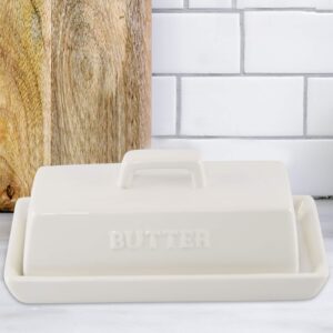 HOME-X Classic Butter Dish, Butter Dish with Cover, Farmhouse Dish for Stick of Butter, Butter Crock, 6 ¾”L x 3 ¼”W x 3" H, White