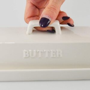 HOME-X Classic Butter Dish, Butter Dish with Cover, Farmhouse Dish for Stick of Butter, Butter Crock, 6 ¾”L x 3 ¼”W x 3" H, White