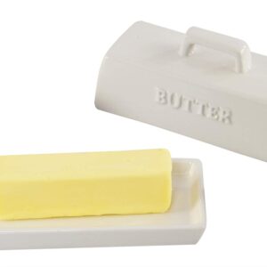 HOME-X Classic Butter Dish, Butter Dish with Cover, Farmhouse Dish for Stick of Butter, Butter Crock, 6 ¾”L x 3 ¼”W x 3" H, White