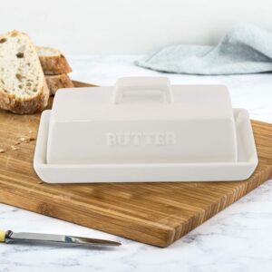 HOME-X Classic Butter Dish, Butter Dish with Cover, Farmhouse Dish for Stick of Butter, Butter Crock, 6 ¾”L x 3 ¼”W x 3" H, White