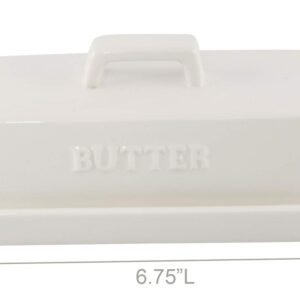 HOME-X Classic Butter Dish, Butter Dish with Cover, Farmhouse Dish for Stick of Butter, Butter Crock, 6 ¾”L x 3 ¼”W x 3" H, White