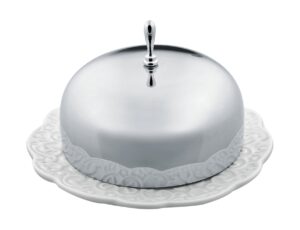 alessi "dressed" butter dish in porcelain with lid in 18/10 stainless steel mirror polished, white
