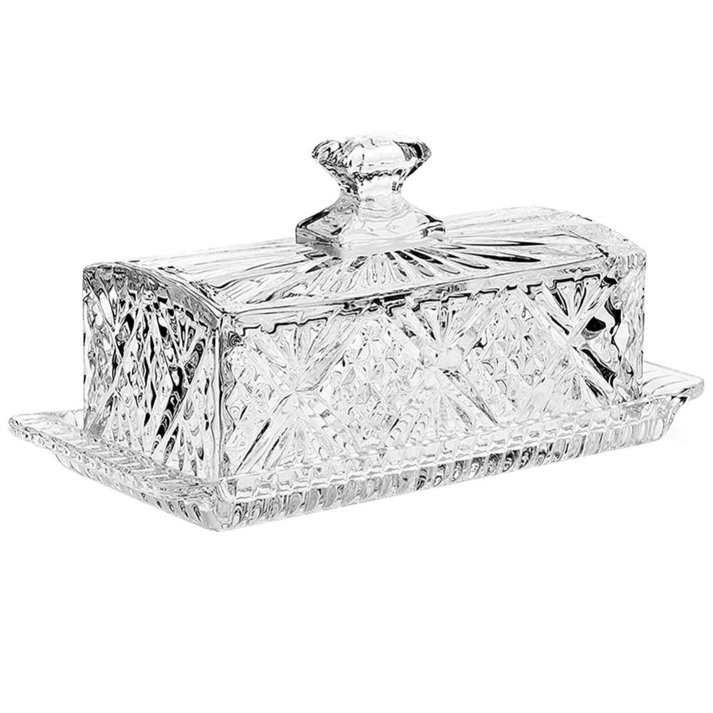 DOITOOL Farmhouse Butter Dish Glass Butter Dish with Lid Butter Keeper Cream Cheese Dish Crystal Butter Tray Serving Dessert Tray Bowl for Cream Cheese Cake Salad Candy Foods Butter Holder