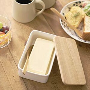 YAMAZAKI Home Butter Kitchen Dish, Tray Container | Ceramic | Food Storage, One Size, White