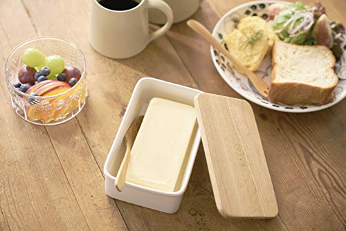 YAMAZAKI Home Butter Kitchen Dish, Tray Container | Ceramic | Food Storage, One Size, White