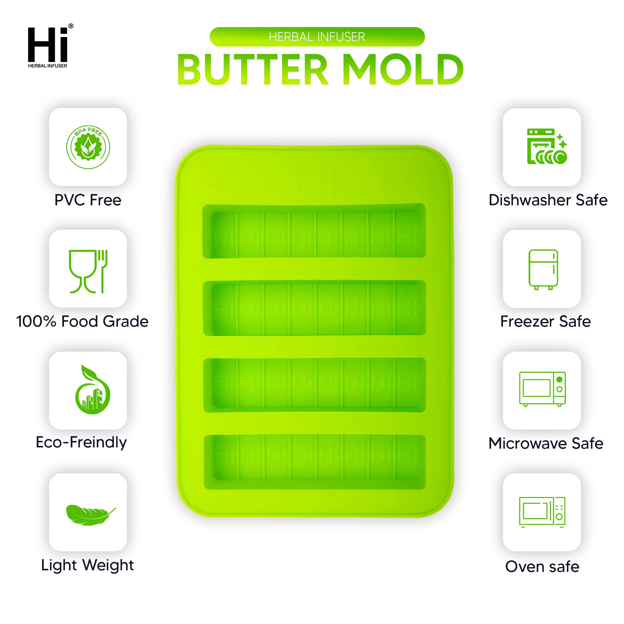 HI Butter Mold Silicone, Butter Mold Dishwasher Clean, Silicone Butter Mold for 4 Butter Sticks, Butter Molds Measuring 1 full stick of butter|8 tablespoons