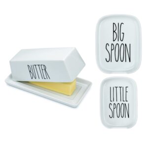 heartland home porcelain butter dish and nesting spoon rest set