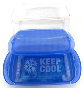 sana enterprises butter dish (blue) with lid (clear) lightweight butter keeper with cooling pack for keeping butter, margarine, spreads, or cheeses cool and fresh, ideal for inside & outside dining