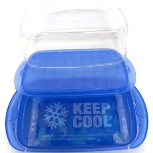 Sana Enterprises Butter Dish (Blue) with Lid (Clear) Lightweight Butter Keeper with Cooling Pack for Keeping Butter, Margarine, Spreads, Or Cheeses Cool and Fresh, Ideal for inside & outside Dining