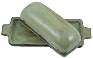 mara ceramic stoneware antique green butter dish with lid