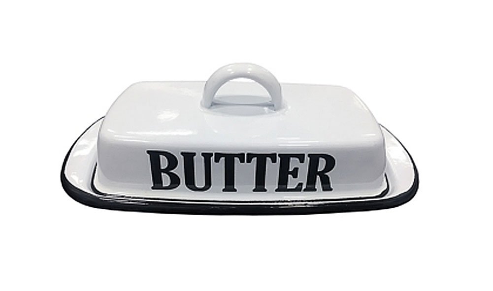 VIP- Vintage Farmhouse Style Enamel Butter Dish, White and Black