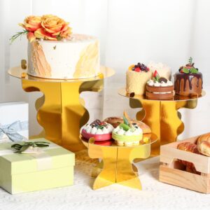 Nuenen 3 Pcs Gold Cake Stand, Cardboard Cake Pop Stand Set 1 Tier Round Cake Display Stand for Dessert Table Wedding Birthday Wedding Baby Shower Decoration, 3 Sizes