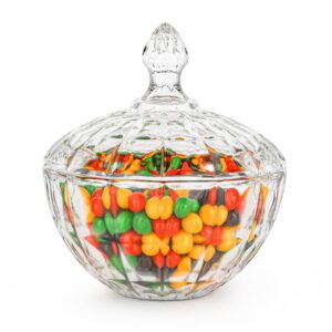 comsaf large christmas glass candy dish with lid (6 1/2 inch), clear covered candy bowl, crystal candy jar, decorative candy server for home kitchen office table, set of 1