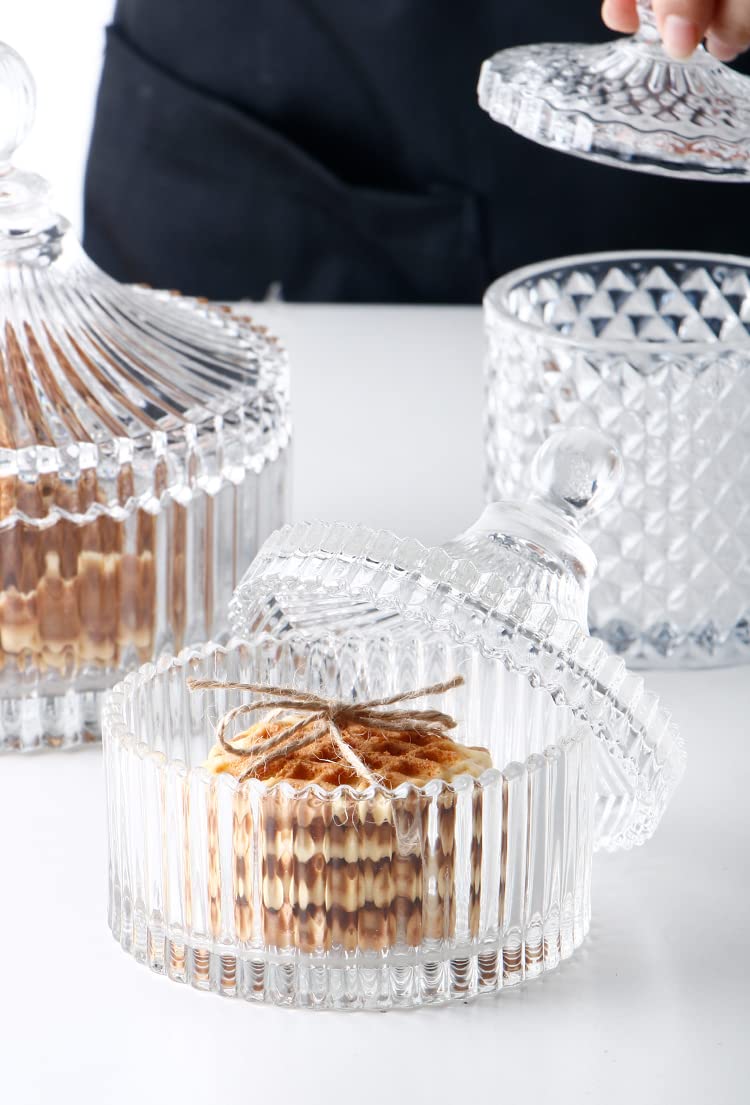 Glazed Glass Candy Dish with Yurt Shape Lid Cover Crystal Sugar Server Bowl Tin Candy Buffet Decorative Cookie Jar Box Bottle Food Storage Container