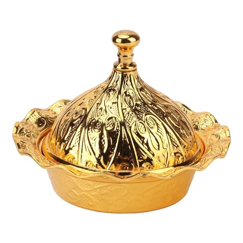 Gold Sugar Bowl, Turkish Gold Candy Bowl Serving Bowl Decorative Dish Jar with Lid Gold Candy Dish Sugar Dish Vintage Fancy Copper Container for Party Wedding Decor Kitchen Buffet Gift Office Desk