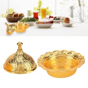 Gold Sugar Bowl, Turkish Gold Candy Bowl Serving Bowl Decorative Dish Jar with Lid Gold Candy Dish Sugar Dish Vintage Fancy Copper Container for Party Wedding Decor Kitchen Buffet Gift Office Desk