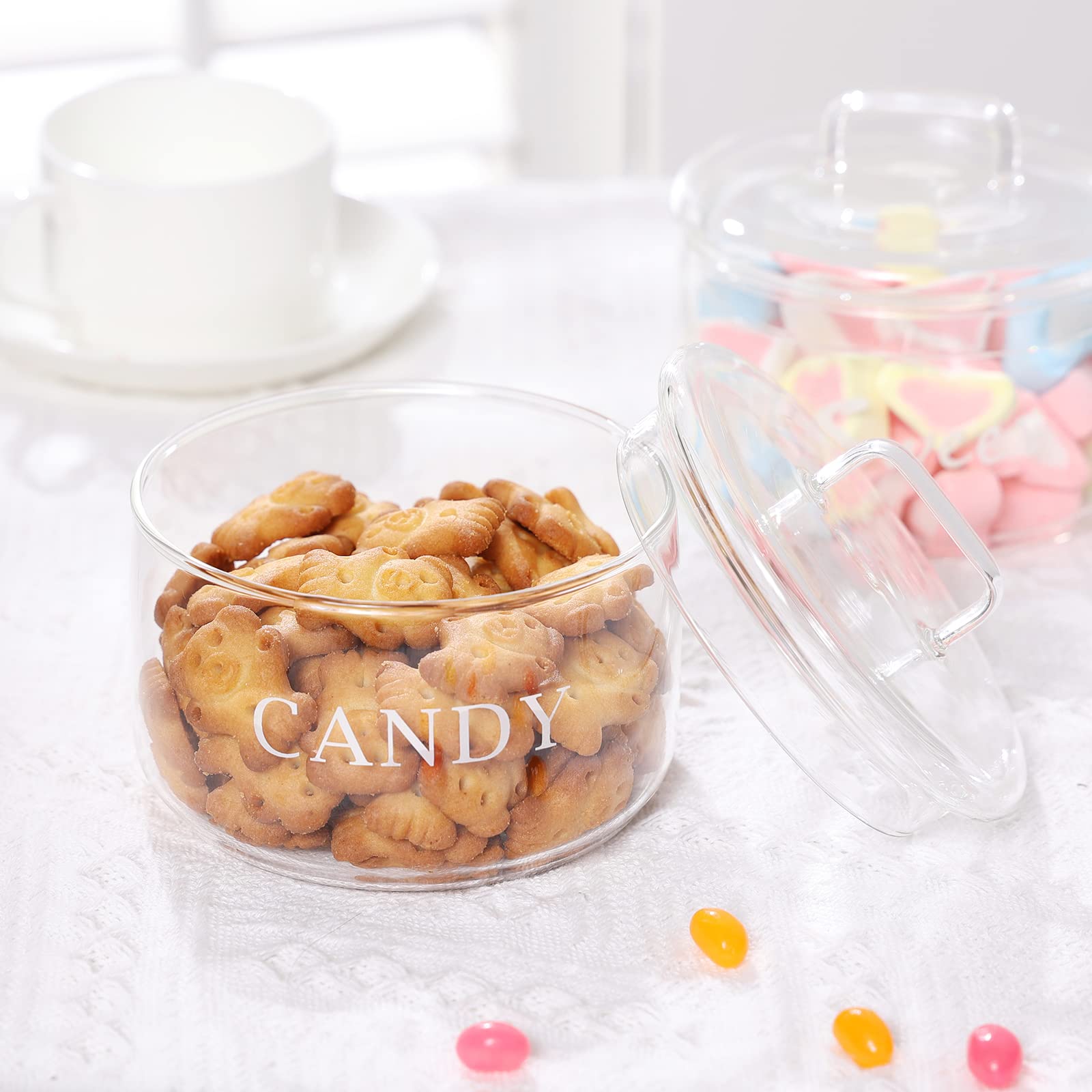 KEKEHOME 11oz Glass Candy Dish with Lid Covered Candy Bowl Decorative Cookie Jar Clear Salad Bowl Buffet Storage Container for Home Kitchen Coffee Table Office Desk and Party Wedding