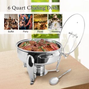 BriSunshine 6 QT Chafing Dish Buffet Set with Serving Spoons, 2 Packs Stainless Steel Round Chafing Dishes with Glass Lid & Lid Holder, Food Warmers for Parties Buffet Weddings Catering Events