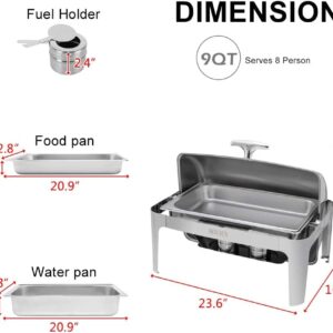 ROVSUN 3-Pack Roll Top Chafing Dish Buffet Set,9 Quart Full Size Pan Chafer, NSF Stainless Steel Rectangular Setfor Wedding,Parties,Banquet, Catering Events