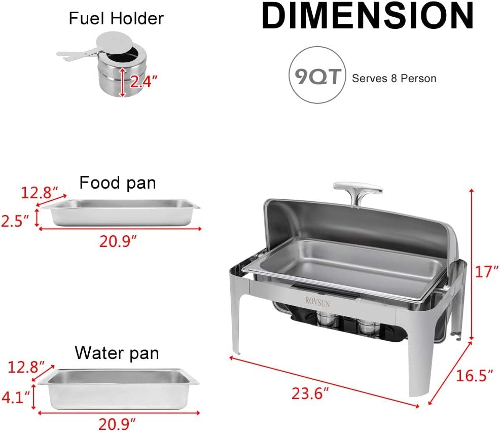 ROVSUN 3-Pack Roll Top Chafing Dish Buffet Set,9 Quart Full Size Pan Chafer, NSF Stainless Steel Rectangular Setfor Wedding,Parties,Banquet, Catering Events