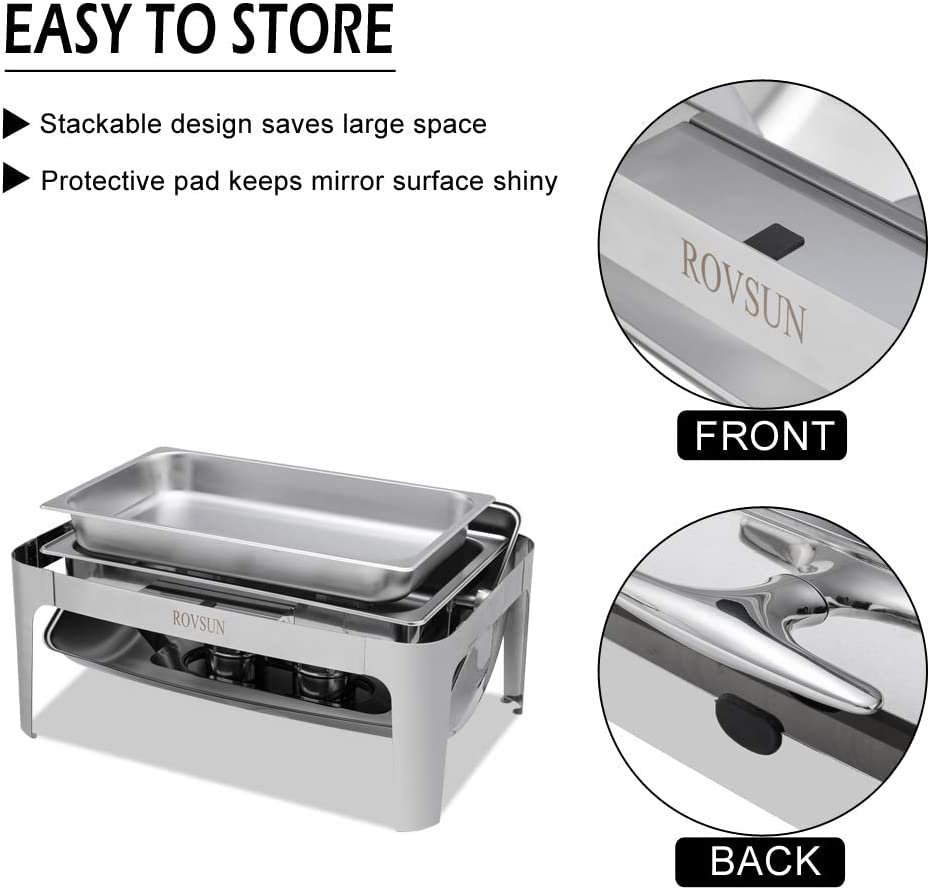 ROVSUN 3-Pack Roll Top Chafing Dish Buffet Set,9 Quart Full Size Pan Chafer, NSF Stainless Steel Rectangular Setfor Wedding,Parties,Banquet, Catering Events