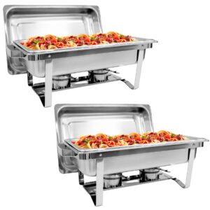 grandma shark chafing dishes buffet sets 6 packs 8qt stainless steel rectangular chafers and buffet warmer with alcohol furnace for catering buffet food warmer set with folding frame, silver