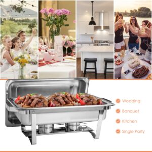 GRANDMA SHARK Chafing Dishes Buffet Sets 6 Packs 8QT Stainless Steel Rectangular Chafers and Buffet Warmer with Alcohol Furnace for Catering Buffet Food Warmer Set with Folding Frame, Silver