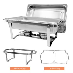 GRANDMA SHARK Chafing Dishes Buffet Sets 6 Packs 8QT Stainless Steel Rectangular Chafers and Buffet Warmer with Alcohol Furnace for Catering Buffet Food Warmer Set with Folding Frame, Silver