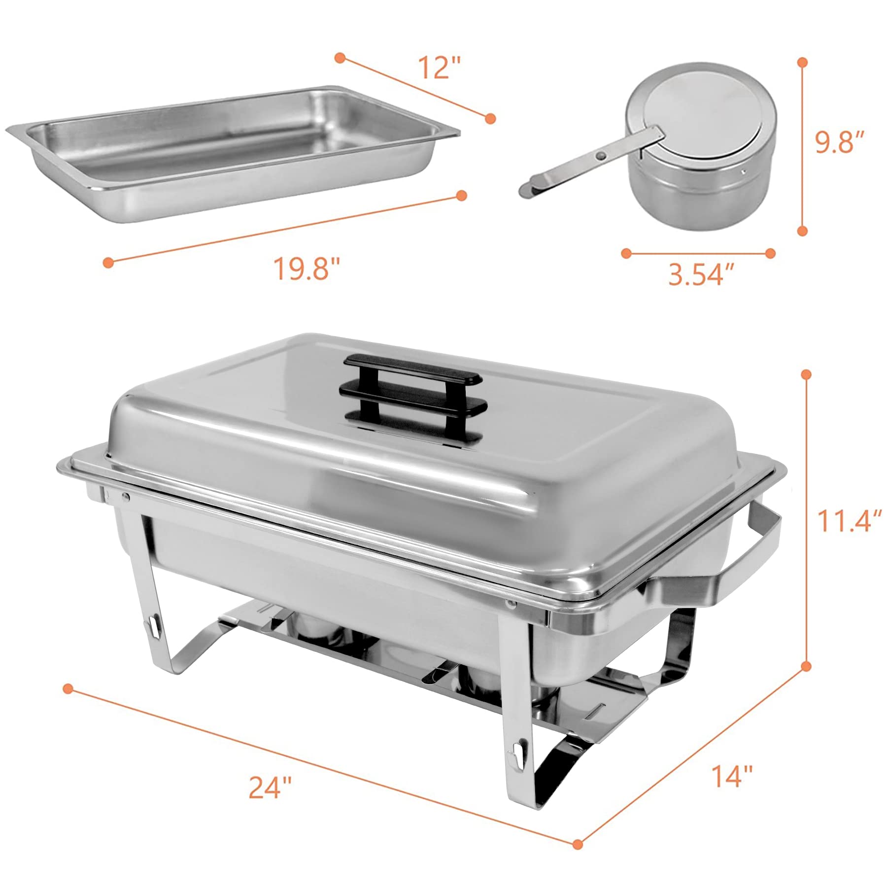 GRANDMA SHARK Chafing Dishes Buffet Sets 6 Packs 8QT Stainless Steel Rectangular Chafers and Buffet Warmer with Alcohol Furnace for Catering Buffet Food Warmer Set with Folding Frame, Silver