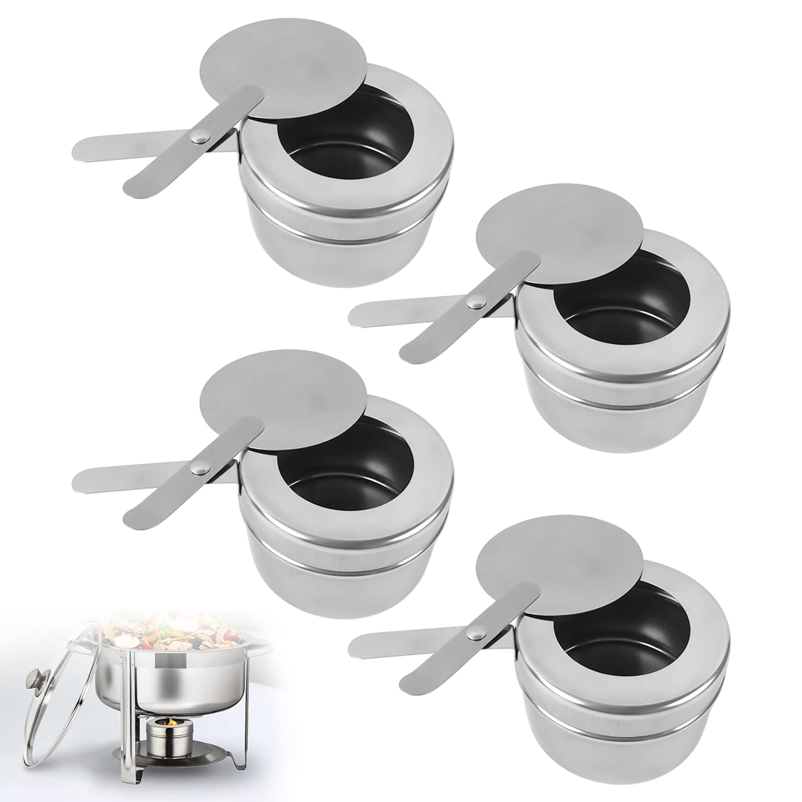 Fuel Holder for Chafer with Cover: 4 Pcs Stainless Steel Chafing Fuel Holder Hafing Fuel Holders Round Fuel Holder for Chafing Dish Buffet Barbecue Party Supplies