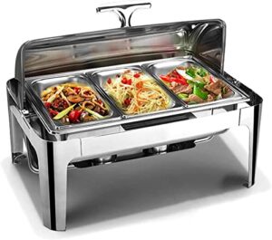 uzouri stainless steel chafing dish with full rotating cover, chafing dish set food warmer buffet, buffet dish catering pan for kitchen party banquet dining