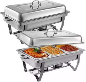 uzouri stainless steel chafing dish sets 2 pieces, chafing dish set food warmer buffet with folding frame food pans, for catering buffet warmer tray dining(size:single grid) (single grid)