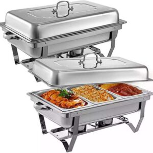 UZOURI Stainless Steel Chafing Dish Sets 2 Pieces, Chafing Dish Set Food Warmer Buffet with Folding Frame Food Pans, for Catering Buffet Warmer Tray Dining(Size:Single Grid) (Single Grid)