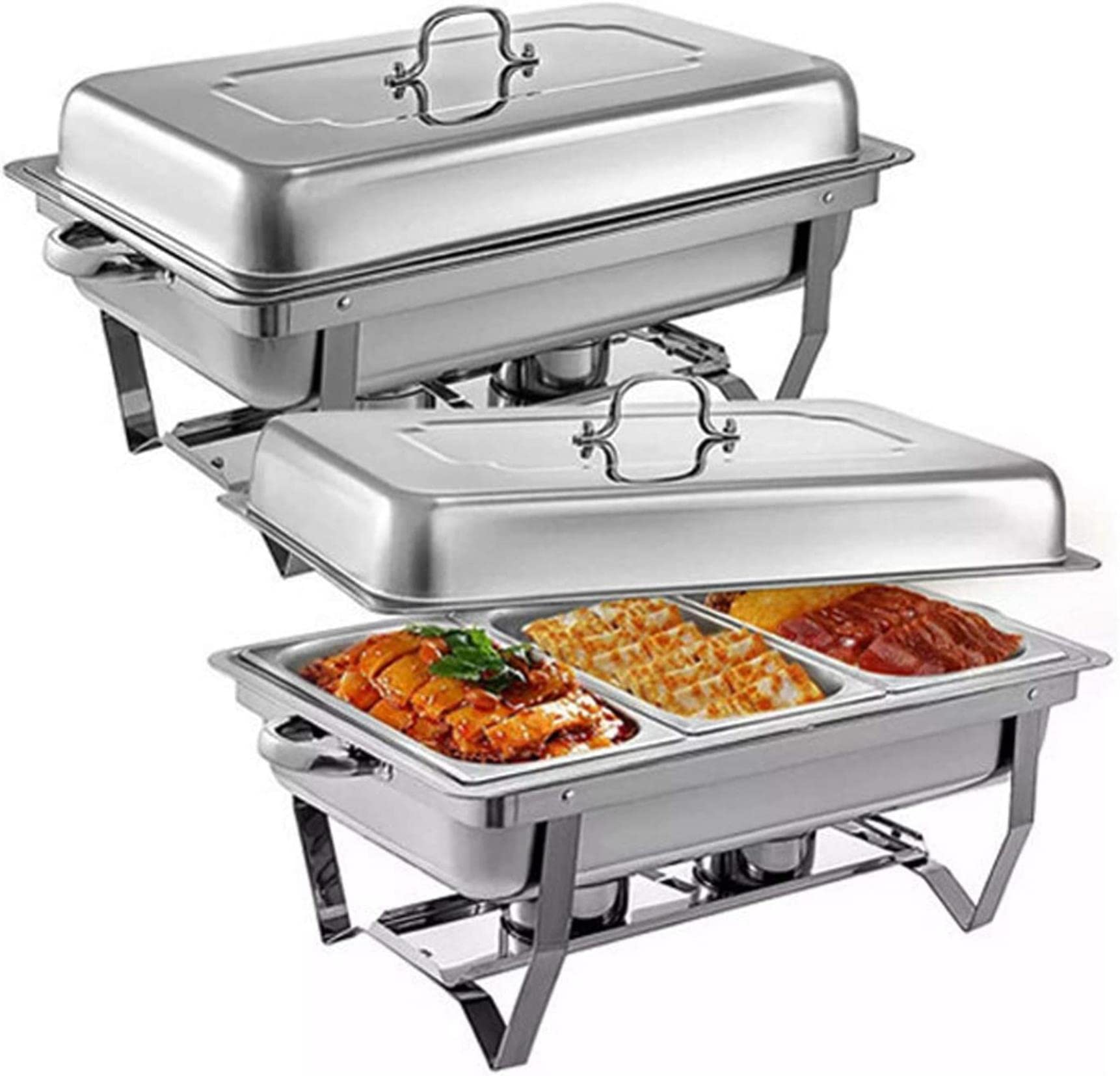 UZOURI Stainless Steel Chafing Dish Sets 2 Pieces, Chafing Dish Set Food Warmer Buffet with Folding Frame Food Pans, for Catering Buffet Warmer Tray Dining(Size:Single Grid) (Single Grid)