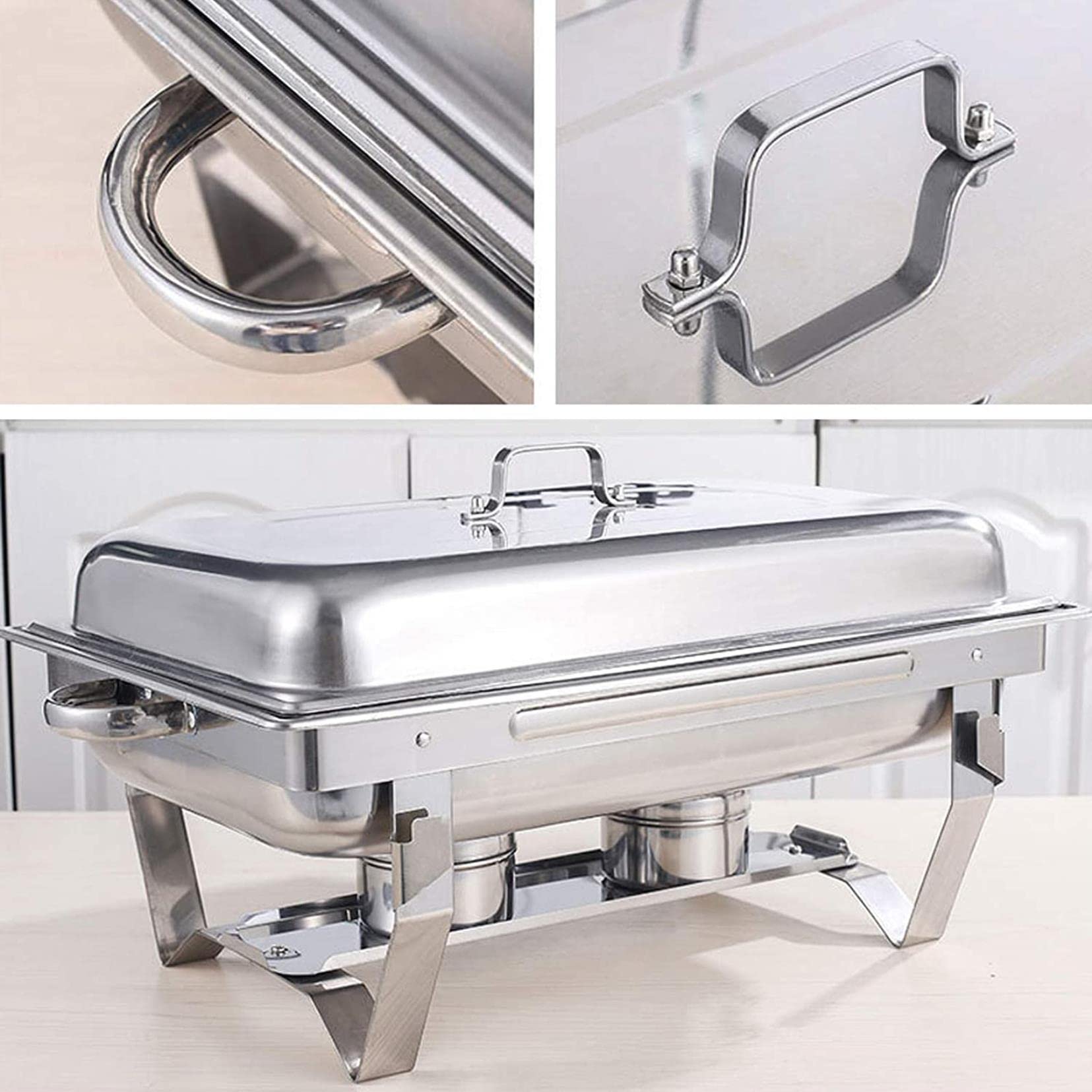 UZOURI Stainless Steel Chafing Dish Sets 2 Pieces, Chafing Dish Set Food Warmer Buffet with Folding Frame Food Pans, for Catering Buffet Warmer Tray Dining(Size:Single Grid) (Single Grid)