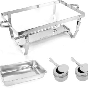 UZOURI Stainless Steel Chafing Dish Sets 2 Pieces, Chafing Dish Set Food Warmer Buffet with Folding Frame Food Pans, for Catering Buffet Warmer Tray Dining(Size:Single Grid) (Single Grid)