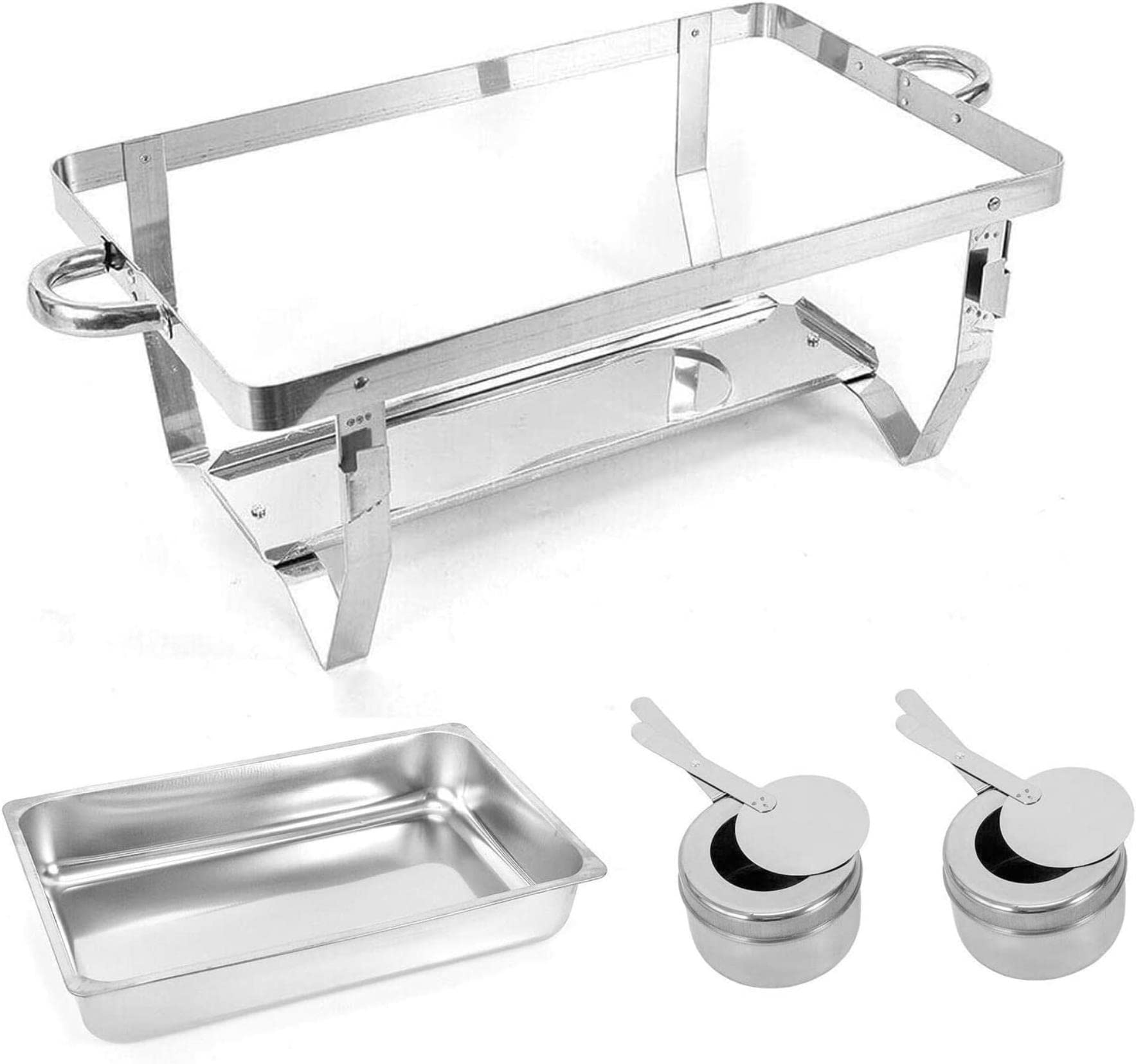 UZOURI Stainless Steel Chafing Dish Sets 2 Pieces, Chafing Dish Set Food Warmer Buffet with Folding Frame Food Pans, for Catering Buffet Warmer Tray Dining(Size:Single Grid) (Single Grid)