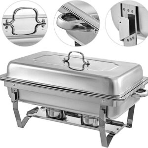 UZOURI Stainless Steel Chafing Dish Sets 2 Pieces, Chafing Dish Set Food Warmer Buffet with Folding Frame Food Pans, for Catering Buffet Warmer Tray Dining(Size:Single Grid) (Single Grid)