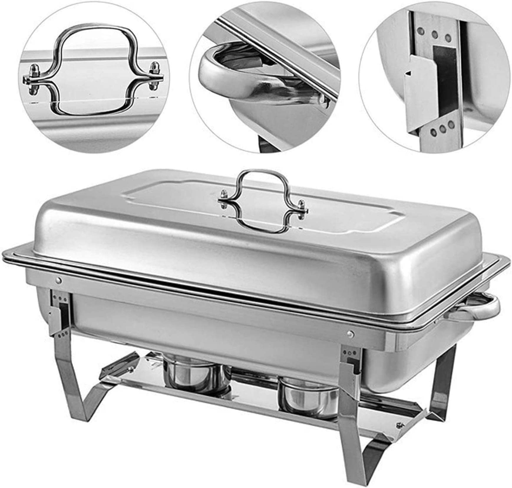 UZOURI Stainless Steel Chafing Dish Sets 2 Pieces, Chafing Dish Set Food Warmer Buffet with Folding Frame Food Pans, for Catering Buffet Warmer Tray Dining(Size:Single Grid) (Single Grid)