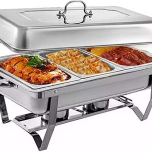 UZOURI Stainless Steel Chafing Dish Sets 2 Pieces, Chafing Dish Set Food Warmer Buffet with Folding Frame Food Pans, for Catering Buffet Warmer Tray Dining(Size:Single Grid) (Single Grid)