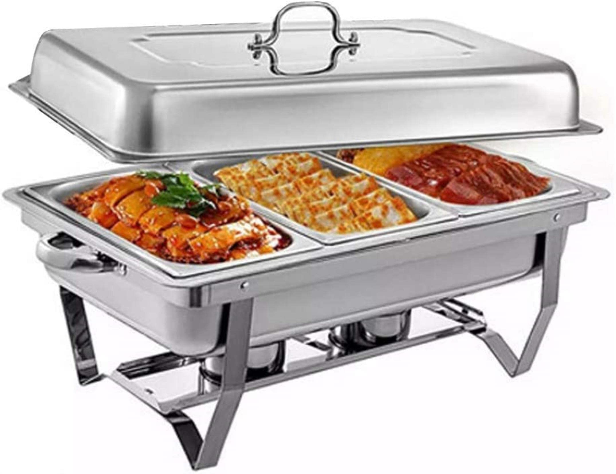 UZOURI Stainless Steel Chafing Dish Sets 2 Pieces, Chafing Dish Set Food Warmer Buffet with Folding Frame Food Pans, for Catering Buffet Warmer Tray Dining(Size:Single Grid) (Single Grid)